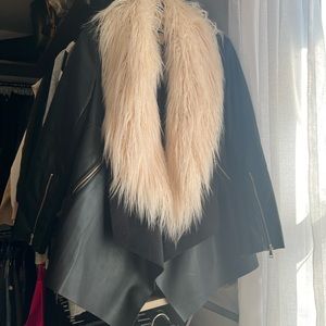 Philosophy Faux Leather drape fit Jacket with Removable Fur collar